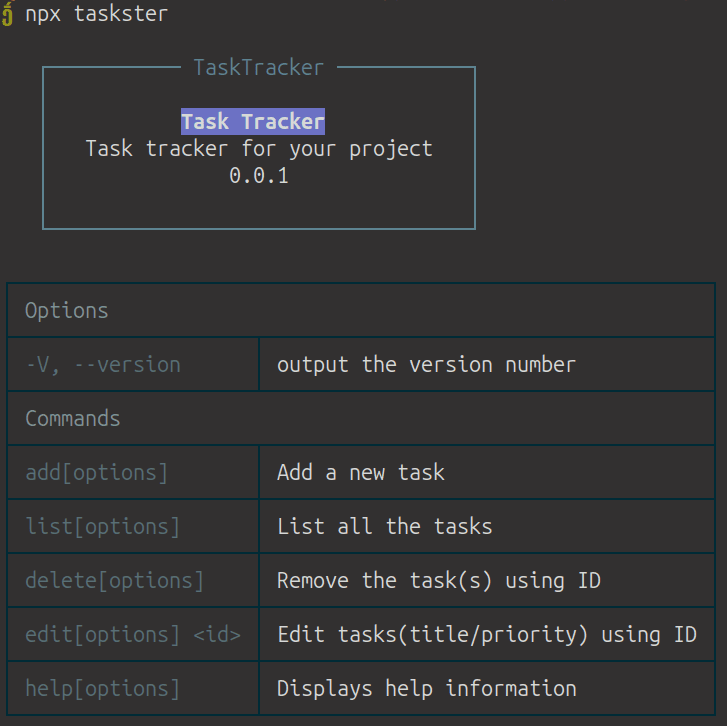 screenshot of tasktracker CLI tool